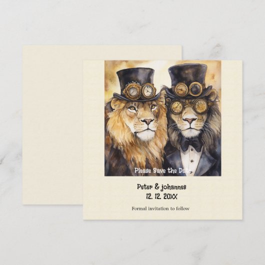2 Löwen Steampunk Save the Date (Vorne/Hinten)