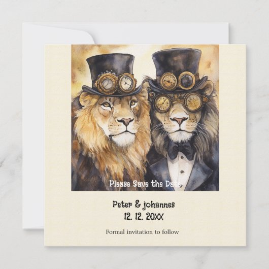 2 Löwen Steampunk Save the Date (Vorderseite)