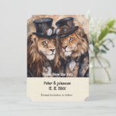 2 Löwen Steampunk Save the Date Einladung (Stehend Vorderseite)