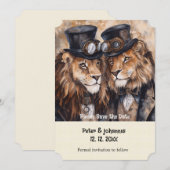 2 Löwen Steampunk Save the Date Einladung (Vorne/Hinten)
