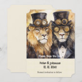 2 Löwen Steampunk Save the Date Einladung (Vorne/Hinten)