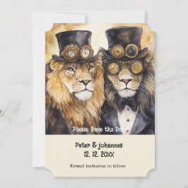2 Löwen Steampunk Save the Date Einladung