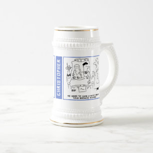 2 lustige Arzt-Gag-Cartoons mit Namen des Empfänge Bierglas