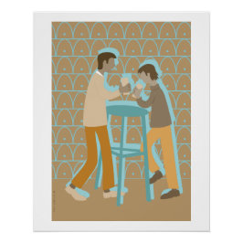 2 mannen bij praattafel poster