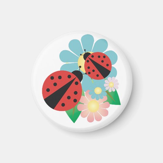 2 Marienkäfer und Blumen Magnet (Vorne)