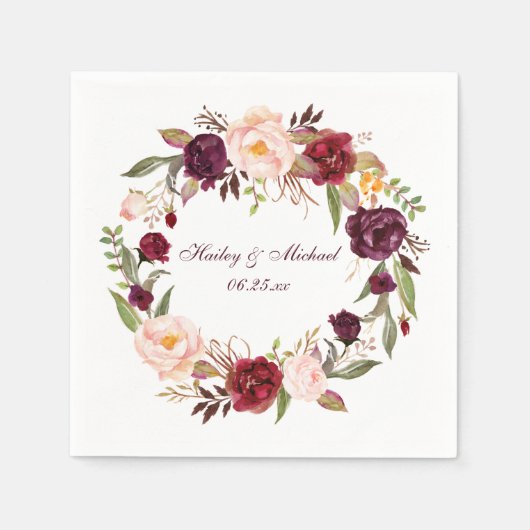 2 Marsala Burgundy White Roses | Serviette (Vorderseite)