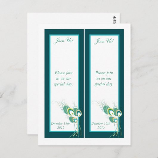 2 Moderne, Aquamarine Pfauenlager Save the Date Le Postkarte (Vorne/Hinten)