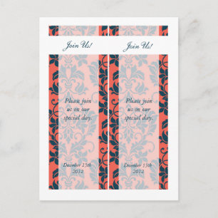 2 Navy und Coral Damask Save the Date Lesezeichen Ankündigungspostkarte