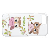 2 niedliche Eulen auf buntem Niederlassungen Case-Mate iPhone Hülle (Rückseite (Horizontal))
