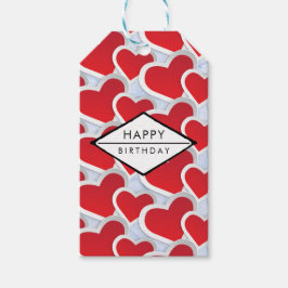 2 Niedliche Geburtstag mit roten Herzen, wiederhol Geschenkanhänger