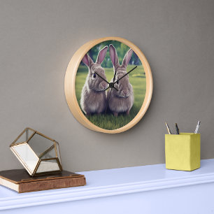 2 Niedliche Kaninchen in der Uhr