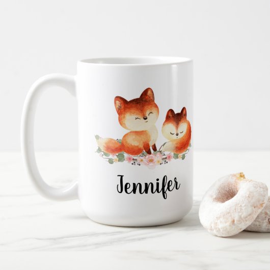 2 Niedliche kleine rote Füchse Wasserfarbdesign Kaffeetasse (Mit Donut)