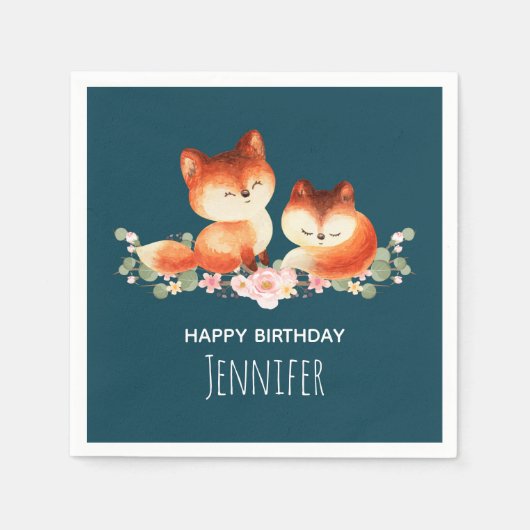 2 Niedliche kleine rote Füchse Wasserfarbdesign Serviette (Vorderseite)