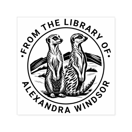 2 Niedliche Meerkats Stehend #1 Bibliotheksname Permastempel (Design)