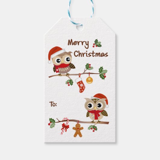 2 Niedliche Owls Frohe Weihnachtsgeschenke Tags Geschenkanhänger (Vorderseite)