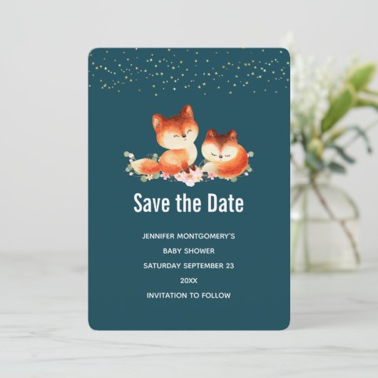 2 Niedliche Rotfüchse Save The Date (Stehend Vorderseite)