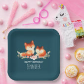 2 Niedliche Rotfüchse Wasserfarbdesign Geburtstag Pappteller (Party)