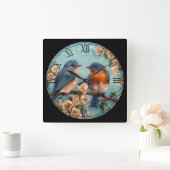 2 Niedliche Vögel auf einer Zweigstelle Feine Kuns Quadratische Wanduhr (Zuhause)