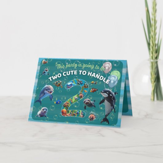 2 Niedliches Party mit zwei Händen, geklappt, hori Einladung (Vorderseite)