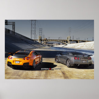 2 Nissan GT-R35 in Downtown Los Angeles Poster