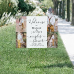 2 Paare Brautparty 8 Foto Begrüßungsgarten Gartenschild<br><div class="desc">Freuen Sie sich auf einen stilvollen Polterabend mit eleganten Foto-Collage und einem Schild mit Rasen im Freien. Bilder und Text sind einfach zu personalisieren und können auf Vorder- und Rückseite unterschiedlich oder gleich sein. (IMAGE PLACEMENT TIP: Eine einfache Möglichkeit, ein Foto genau so zu zentrieren, wie Sie es gewollt haben,...</div>