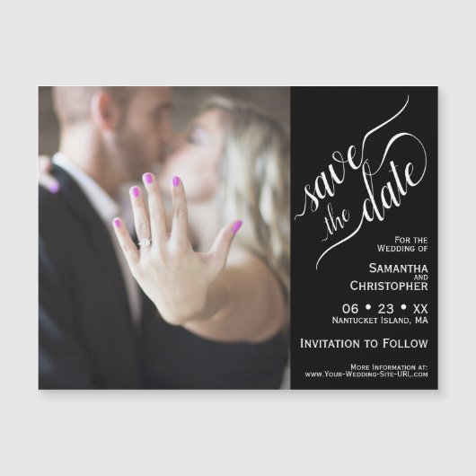 2 Pane Foto Wedding Save the Date Black Magnet (Vorderseite)