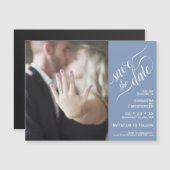2 Pane Foto Wedding Save the Date Blue Magnet (Vorne/Hinten)