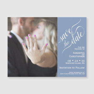 2 Pane Foto Wedding Save the Date Blue Magnet