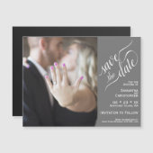2 Pane Foto Wedding Save the Date Gray Magnet (Vorne/Hinten)
