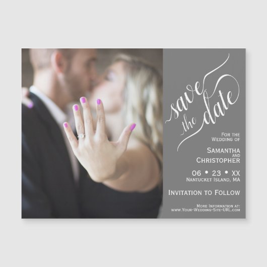 2 Pane Foto Wedding Save the Date Gray Magnet (Vorderseite)