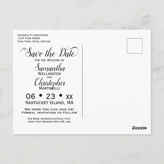 2 Pane Minimal White & Black Wedding Save the Date Postkarte (Rückseite)