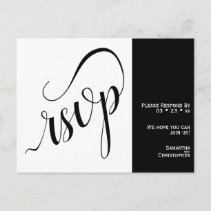 2 Pane Minimalistisch Black & White Wedding RSVP Postkarte