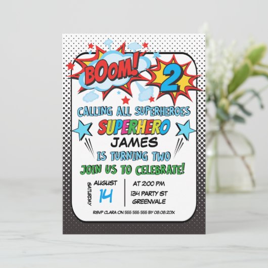 2. Party Einladung Geburtstag des Superhero (Stehend Vorderseite)