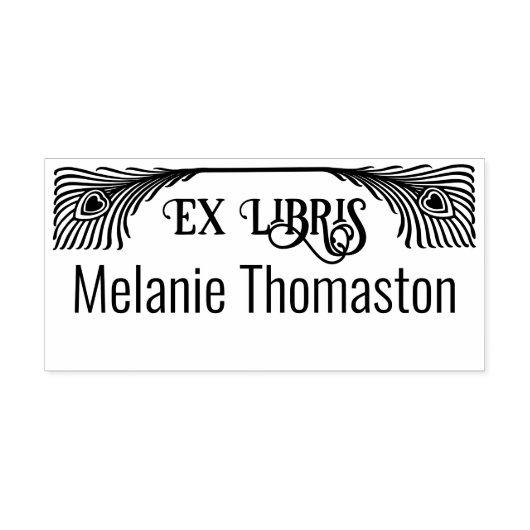 2 Peacock Feathers Art Nouveau Ex Libris Bibliothe Gummistempel (Prägung)