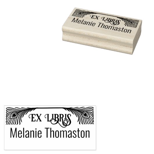 2 Peacock Feathers Art Nouveau Ex Libris Bibliothe Gummistempel (Stempel)