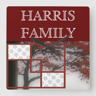 2 personalisierte Wand-Uhr des Foto-Herbst-rote Quadratische Wanduhr