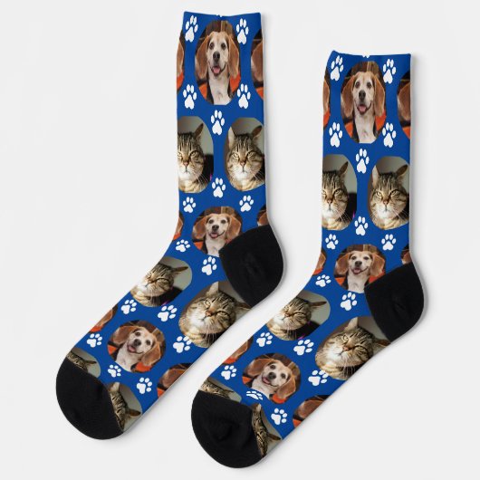 2 Pet Foto Paw Prints Niedlich Blue Socken (Linkes Detail)