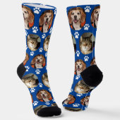 2 Pet Foto Paw Prints Niedlich Blue Socken (Gewinkelt)