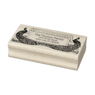 2 Pfauen gerahmte Art Nouveau Namens Rücksendeadre Gummistempel