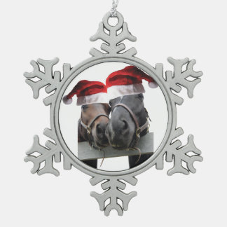 2 Pferde, die Weihnachtsmänner mit Weihnachtsmänte Schneeflocken Zinn-Ornament