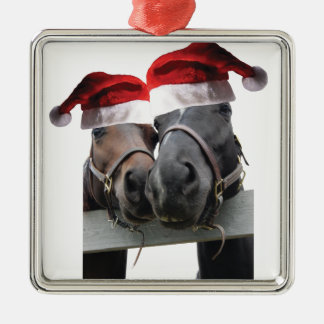 2 Pferde, die Weihnachtsmannmützen für Weihnachten Ornament Aus Metall
