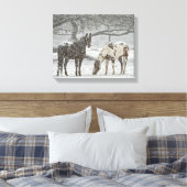 2 Pferde im Winter bei Schneewetter im Freien Leinwanddruck (Insitu (Schlafzimmer))