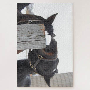 2 Pferde kauen auf einem Zaun Post Puzzle