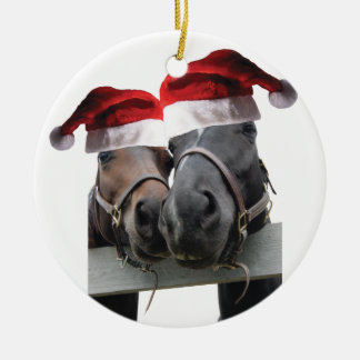 2 Pferde Küssen Weihnachtsmänner für Weihnachten Keramik Ornament