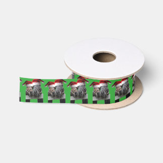 2 Pferde Küssen Weihnachtsmannmützen tragen Satinband