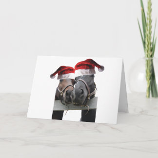 2 Pferde mit Santa Claus Hats Karte