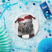 2 Pferde mit Santa Claus Hats Pappteller (Party)