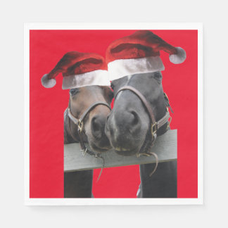 2 Pferde mit Santa Claus Hats Serviette