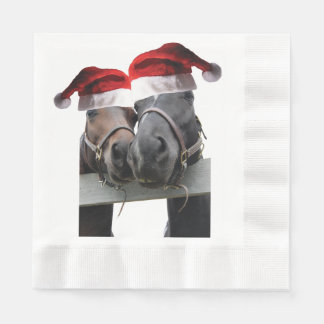 2 Pferde mit Santa Claus Hats Serviette