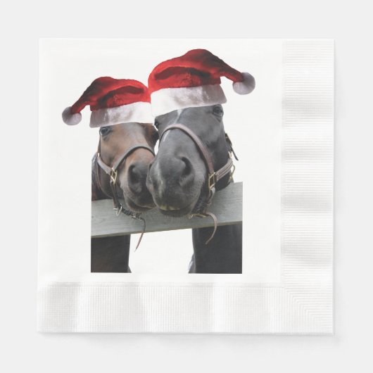 2 Pferde mit Santa Claus Hats Serviette (Vorderseite)